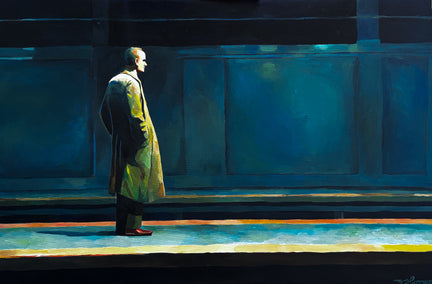 oil painting by Keith Thomson titled How to Make the Train Come Faster