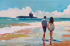 Original art for sale at UGallery.com | Long Walk on the Beach by Keith Thomson | $2,300 | oil painting | 16' h x 24' w | thumbnail 1