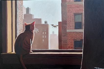 oil painting by Keith Thomson titled The Birdwatcher