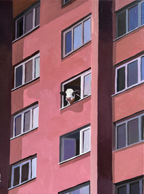 oil painting by Keith Thomson titled The Cow of East 86th Street