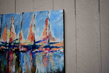 acrylic painting by Kip Decker titled Harbor Sails Flapping