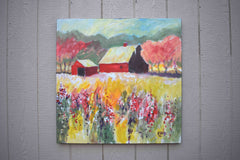 Original art for sale at UGallery.com | Red Barn near Orchard by Kip Decker | $1,150 | acrylic painting | 30' h x 30' w | thumbnail 2