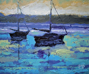 Two Sailboats at Dawn by Kip Decker |   Closeup View of Artwork 