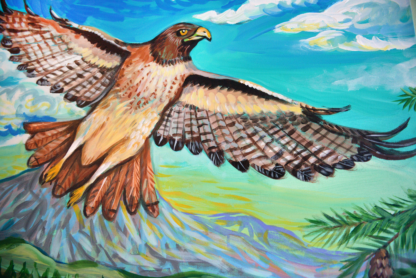 Red-Tailed Hawk by Kira Yustak |  Closeup View of Artwork 