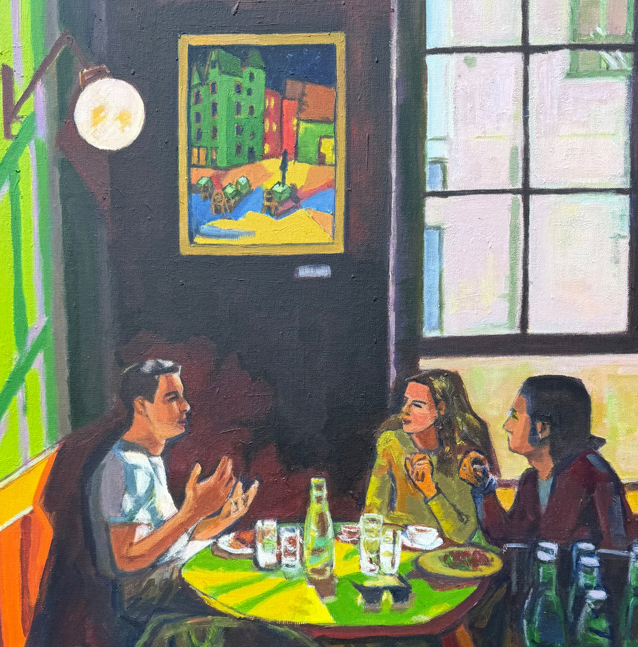 Cafe Scene by Laura (Yi Zhen) Chen |  Closeup View of Artwork 