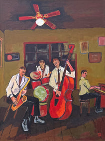 acrylic painting by Laura (Yi Zhen) Chen titled Jazz Rehearsal