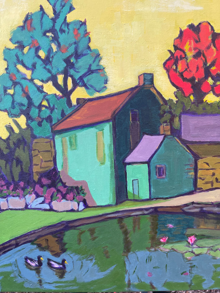 Lake House at Dusk by Laura (Yi Zhen) Chen |  Closeup View of Artwork 