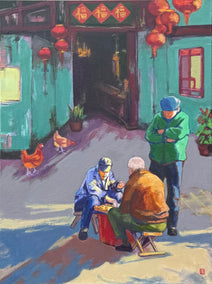 acrylic painting by Laura (Yi Zhen) Chen titled The Chess Players