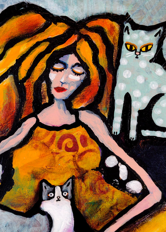 Cat Lady by Lee Smith |  Closeup View of Artwork 
