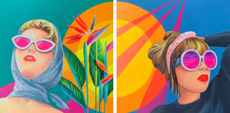 Original art for sale at UGallery.com | LA in Dayglo Part 1 and Part 2 by Leticia Lacy | $4,000 | acrylic painting | 48' h x 96' w | thumbnail 1