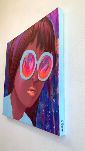 Shades in Hot Pink by Leticia Lacy |  Side View of Artwork 