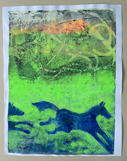 Blue Horses in Green Valley by Libby Ramage |  Side View of Artwork 
