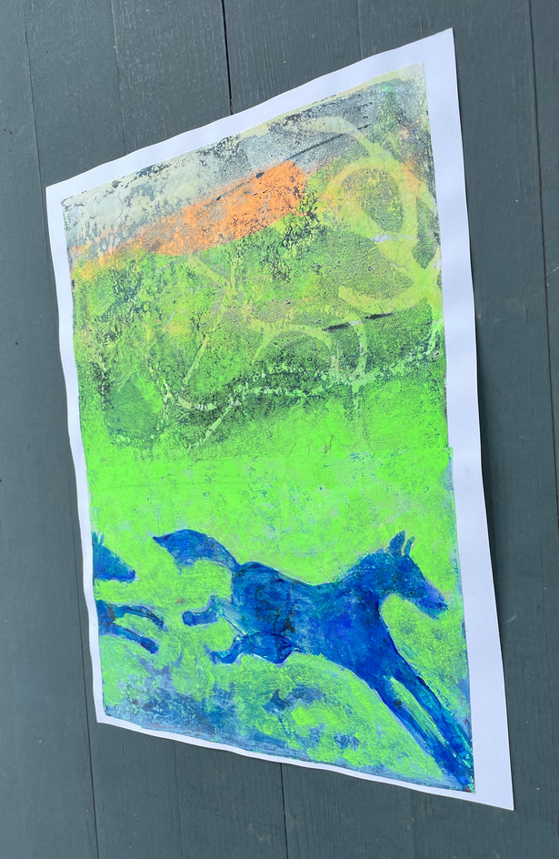 Blue Horses in Green Valley by Libby Ramage |  Context View of Artwork 
