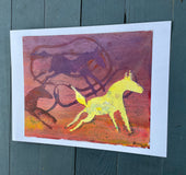 Original art for sale at UGallery.com | Spotted Yellow Horse by Libby Ramage | $275 | printmaking | 8' h x 10' w | thumbnail 3