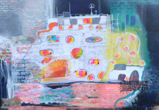 Original art for sale at UGallery.com | Urban Cruise by Linda McCord | $2,900 | mixed media artwork | 36' h x 36' w | thumbnail 4