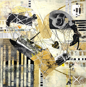 mixed media artwork by Linda Shaffer titled Tangled Hearts