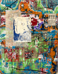 mixed media artwork by Linda Shaffer titled The Cat in the Garden