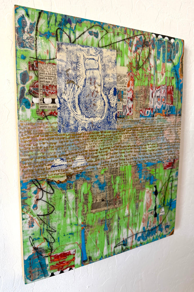 The Cat on the Fence by Linda Shaffer |  Side View of Artwork 