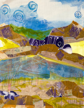 Original art for sale at UGallery.com | Walking at Wetlands by Linda Shaffer | $325 | mixed media artwork | 14' h x 11' w