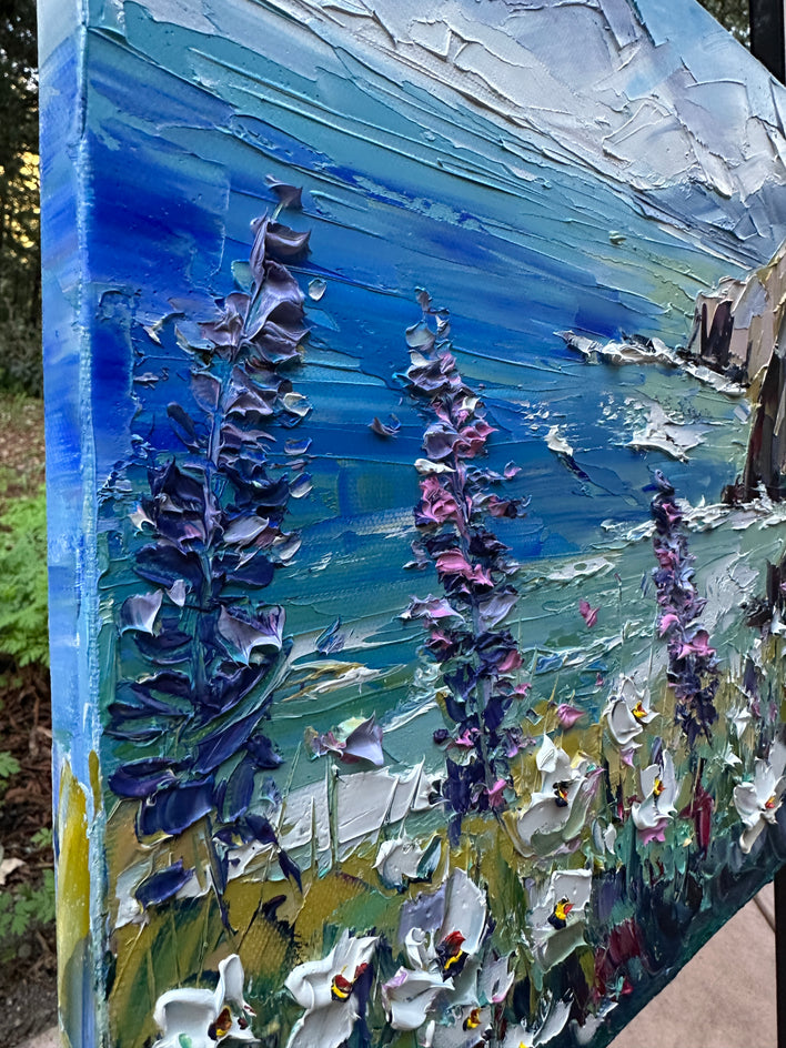 Azure and Blooms by Lisa Elley |  Side View of Artwork 