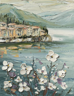 Original art for sale at UGallery.com | Violet Whisper, Lake Como by Lisa Elley | $750 | oil painting | 18' h x 14' w