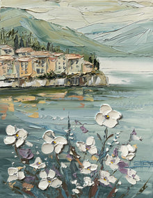 oil painting by Lisa Elley titled Violet Whisper, Lake Como