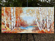 Original art for sale at UGallery.com | Whispers of Fall by Lisa Elley | $1,800 | oil painting | 24' h x 48' w | thumbnail 3