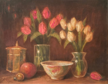 oil painting by Lisa Nielsen titled Tranquil with Tulips