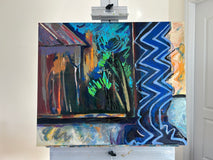 Original art for sale at UGallery.com | Threshold with Blue Curtain by Lynne Meneses | $1,350 | acrylic painting | 20' h x 24' w | thumbnail 3