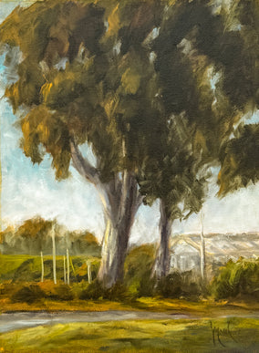 Original art for sale at UGallery.com | Eucalyptus at the Marina by Mandy Main | $500 | oil painting | 12' h x 9' w
