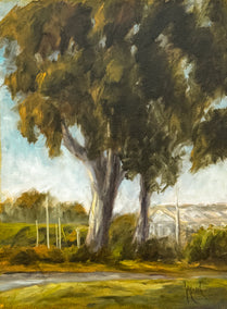 oil painting by Mandy Main titled Eucalyptus at the Marina