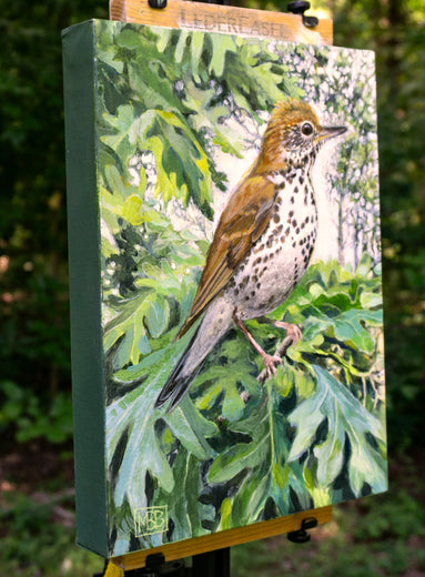 Ethereal Wood Thrush by Mary Beatty-Brooks |  Side View of Artwork 