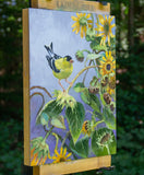 Original art for sale at UGallery.com | Goldfinch in a Tangle of Sunflowers by Mary Beatty-Brooks | $475 | acrylic painting | 10' h x 8' w | thumbnail 2