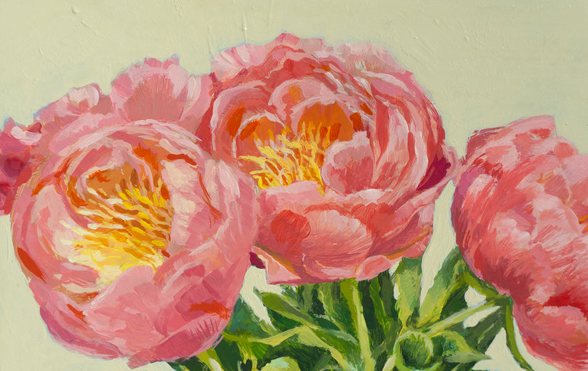 Pink Peonies by Mary Beatty-Brooks |   Closeup View of Artwork 