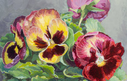 Original art for sale at UGallery.com | Yellow, Red and Purple Pansies by Mary Beatty-Brooks | $400 | acrylic painting | 10' h x 8' w | thumbnail 4