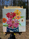 Original art for sale at UGallery.com | Zinnias in a Blue Mug by Mary Beatty-Brooks | $350 | acrylic painting | 8' h x 8' w | thumbnail 3