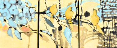 Original art for sale at UGallery.com | Happy Yellow by Mary Pratt | $1,800 | oil painting | 11' h x 33' w | thumbnail 1