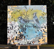 Original art for sale at UGallery.com | Jay and Jaylene Making Every Tweet Count by Mary Pratt | $2,700 | oil painting | 36' h x 36' w | thumbnail 3