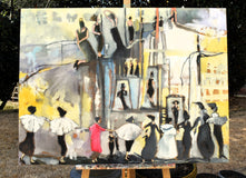 Original art for sale at UGallery.com | The Intersection of Fellini by Mary Pratt | $3,400 | oil painting | 36' h x 48' w | thumbnail 3