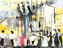 Original art for sale at UGallery.com | The Intersection of Fellini by Mary Pratt | $3,400 | oil painting | 36' h x 48' w | thumbnail 1