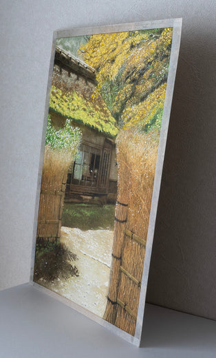 A Gate with a Bamboo Fence and a Thatched-Roof Building by Masato Watanabe |  Side View of Artwork 