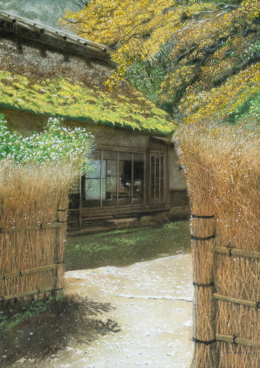 A Gate with a Bamboo Fence and a Thatched-Roof Building by Masato Watanabe |  Artwork Main Image 