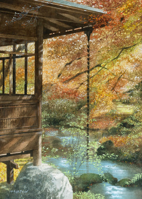 Original art for sale at UGallery.com | Autumn Foliage and Traditional Japanese Buildings by Masato Watanabe | $1,400 | watercolor painting | 16' h x 12' w
