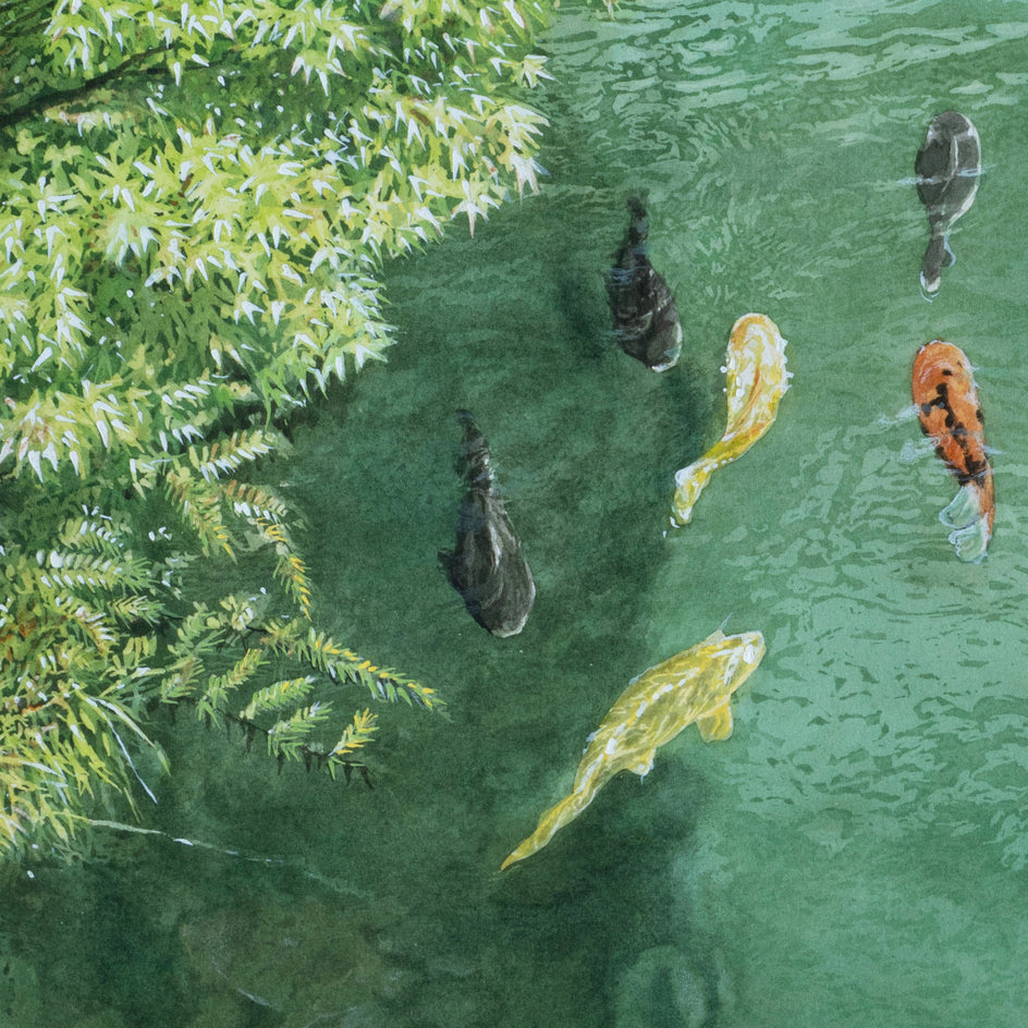 Carp in a Japanese Garden Pond by Masato Watanabe |  Closeup View of Artwork 