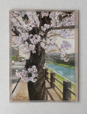 Original art for sale at UGallery.com | Spring Path and Cherry Tree by the River by Masato Watanabe | $1,550 | watercolor painting | 16' h x 12' w | thumbnail 3