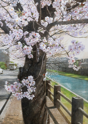 Original art for sale at UGallery.com | Spring Path and Cherry Tree by the River by Masato Watanabe | $1,550 | watercolor painting | 16' h x 12' w
