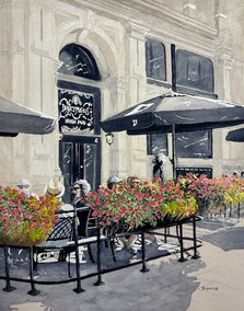 watercolor painting by Maurice Dionne titled Respite at the Pub