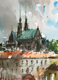 Original art for sale at UGallery.com | Cathedral of Brno by Maximilian Damico | $650 | watercolor painting | 16' h x 12' w | thumbnail 1