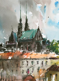 watercolor painting by Maximilian Damico titled Cathedral of Brno