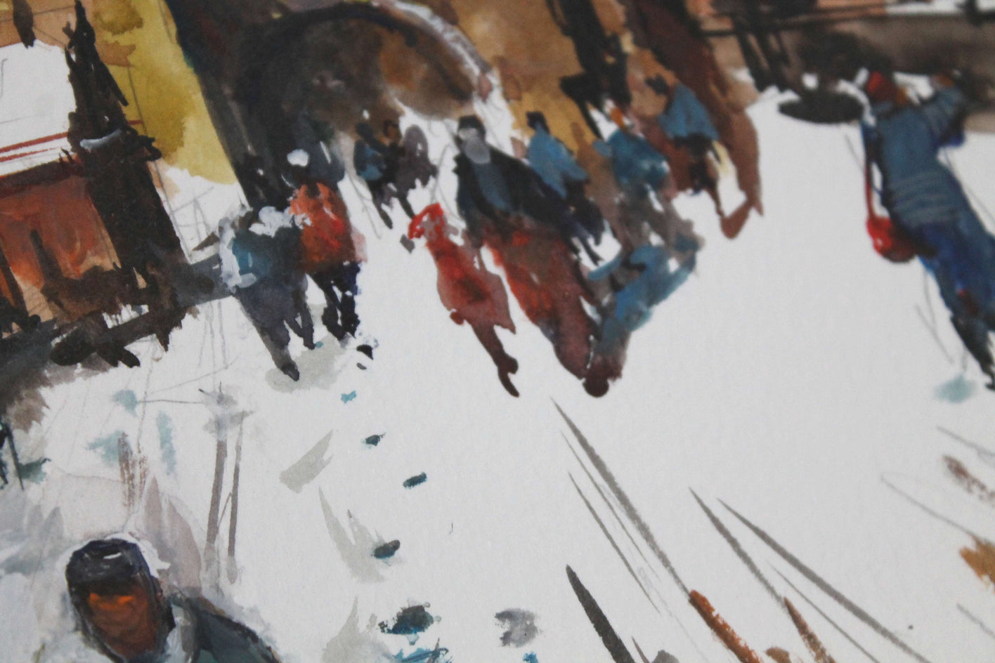 Charles Bridge in Snow by Maximilian Damico |  Side View of Artwork 